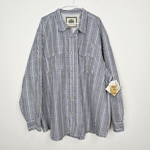Tallwoods Shirt Mens Sz 4XL Pockets Vented Camp Fishing UPF Blue White Plaid NEW